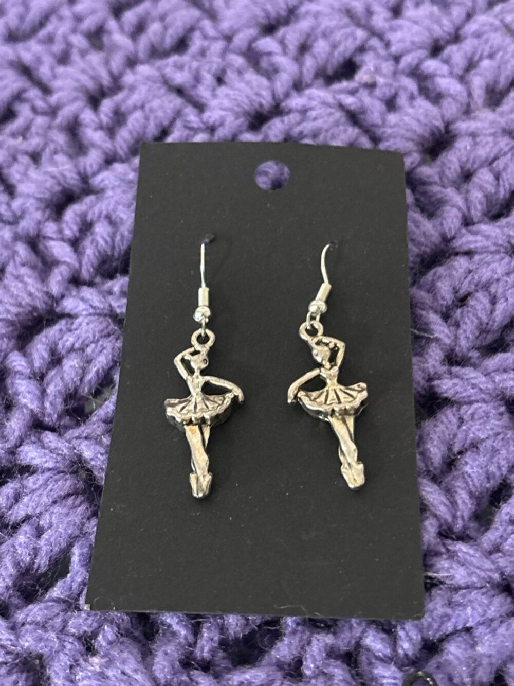 Silvertone Ballerina Dangle Earrings 1.25 inches